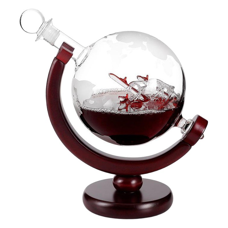 Contenedor de vino en forma de tierra botella de vino artesanal whisky contenedor de vino traje marco de madera botella de vino de vidrio