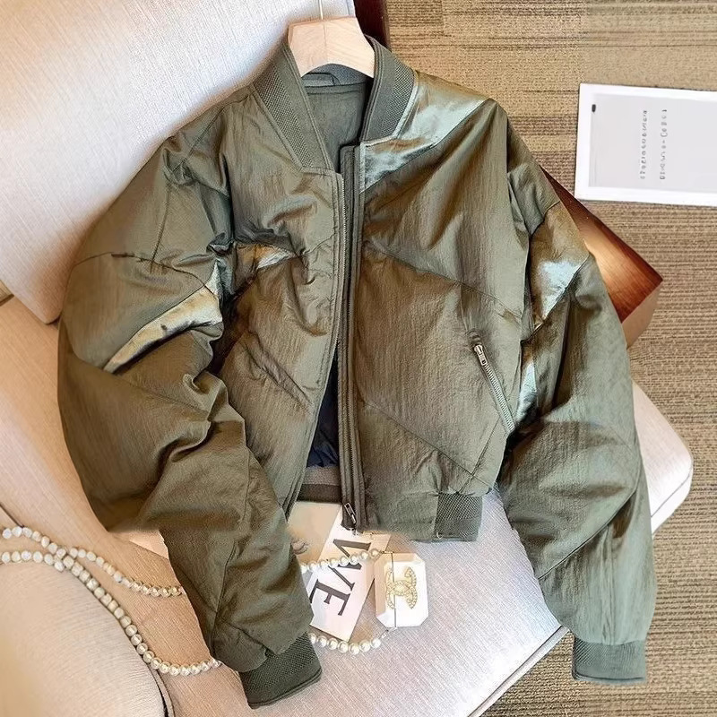 Korean Style High-End Pure Color Stand-Up Collar Long-Sleeved Baseball Cotton Jacket for Women 2025 Winter New Loose Warm Cotton Jacket