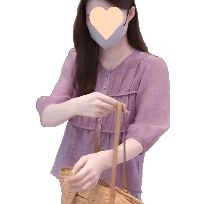 フランスの丸襟の薄いタイプのシフォンのシャツの女性の夏の2025新型の起爆シャツの独特で独特で美しい上着|undefined