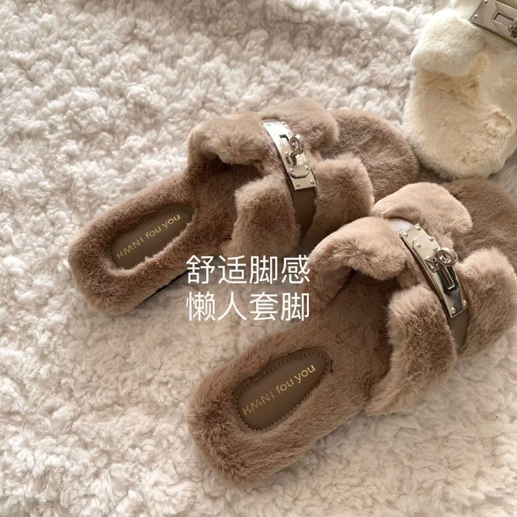 毛茸茸~小金扣外穿毛毛鞋女秋冬2025新款加厚加绒毛毛拖鞋棉鞋|undefined