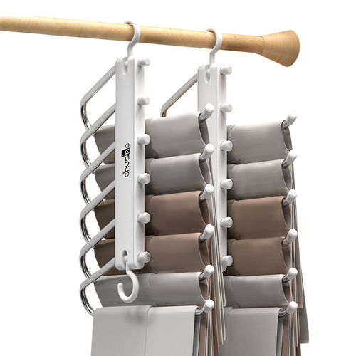 Folding trouser rack, telescopic multi-functional storage trouser rack, clothes hanger hook trouser rack, stainless steel multi-layer pull-out trouser hanger wholesale