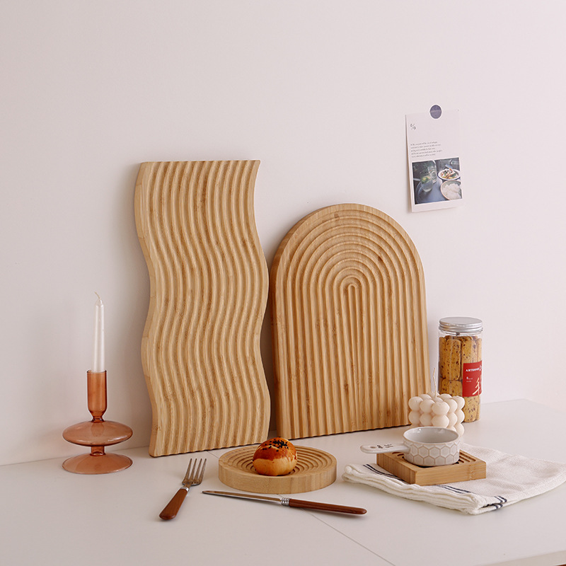 Bandeja de madera de bambú ins estilo simple vajilla de madera ondulación del agua pastel de madera maciza pan placa de madera ola creativa tabla de cortar