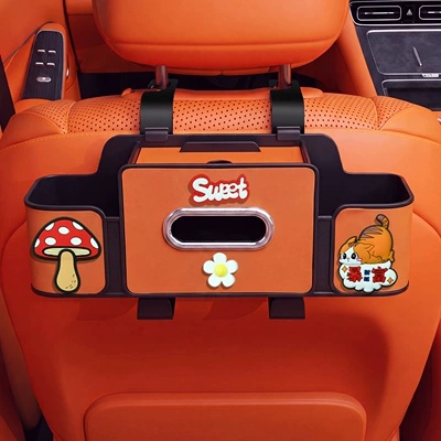 Car tissue box/set: cute cartoon car rear storage - sweet-4-in-1-seat-storage-box-4th-generation-orange