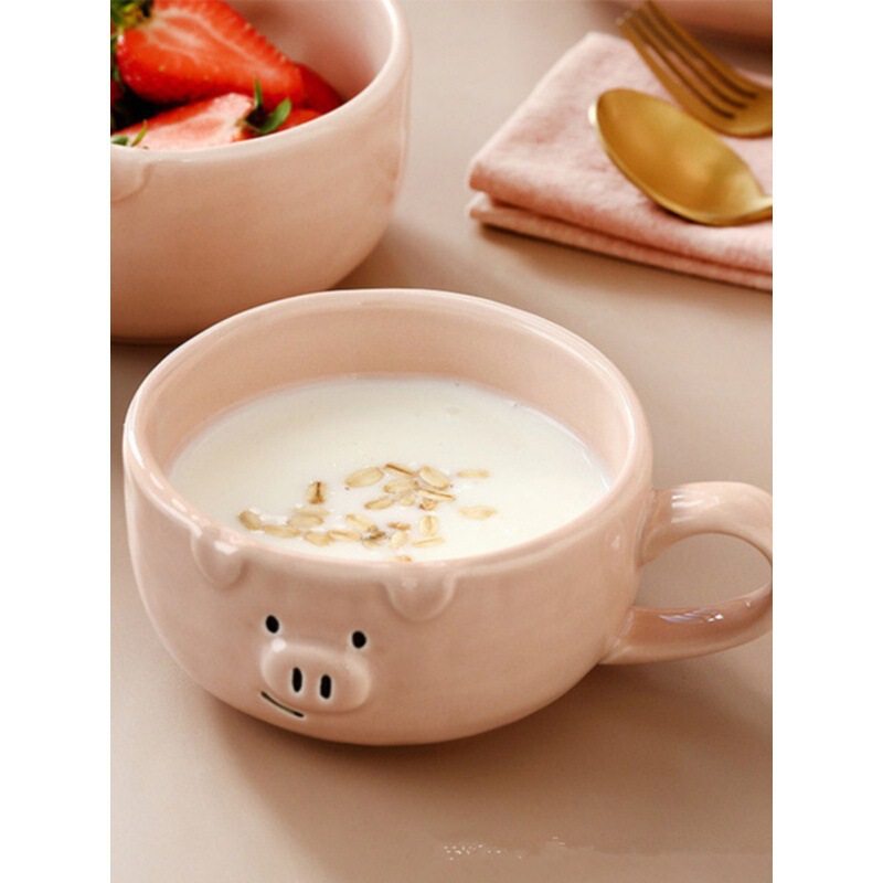 Cute Girly Pink Pig Ceramic Tableware Instant Noodle Bowl Breakfast Plate Coffee Cup Creative Breakfast Plate Bowl Plate