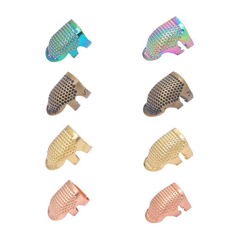 Anillo de dedal ajustable retro europeo, herramienta de costura de punto de cruz, cubierta de dedos bordada de metal antideslizante hecha a mano para el hogar