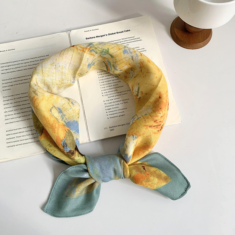 Bufandas de seda cuadrada alta sensación 2025 nueva impresión coreana de 65cm bufandas de seda cuello bufandas bufandas al por mayor