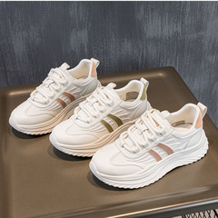 Leather Lightweight Dad Shoes for Women 2024 Spring New Flat Breathable Casual Shoes Thick Sole Stylish Sporty Women's Shoes