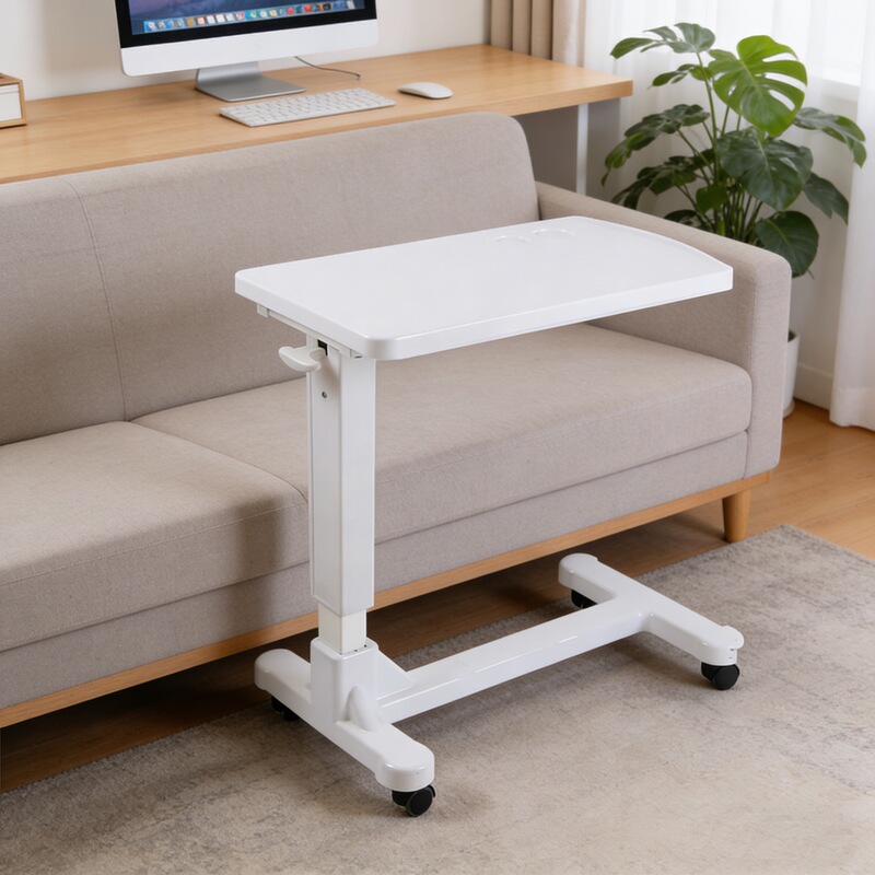 Abs Bedside Table, Aluminum Alloy, Movable, Adjustable, with Wheels, Hospital Dining Table, Environmentally Friendly Wooden Desktop, Computer Desk