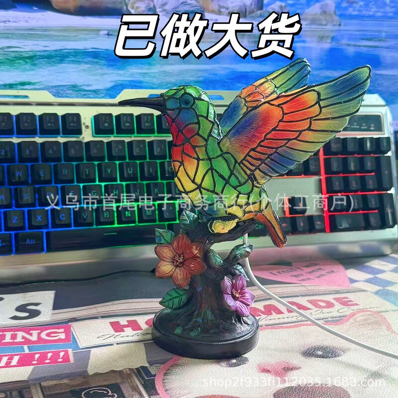 Cross-Border New Model Hummingbird Flower Night Light Tiffany-Style Hummingbird Flower Night Light