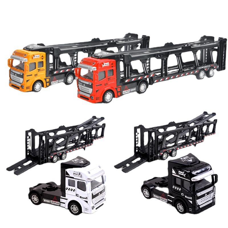 Children's Toy Alloy Transporter Double-Decker Flatbed Alloy Pull-Back Trailer Large Boy Model
