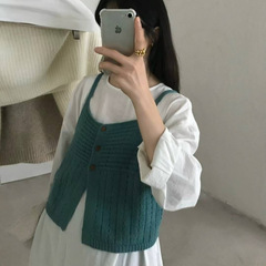 韩系100%全羊毛针织吊带小背心马甲女秋冬叠穿百搭上衣女配饰1173
