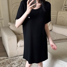 爱心刺绣带胸垫睡裙春夏新款人棉拉架弹力显网店货源一件代发包邮