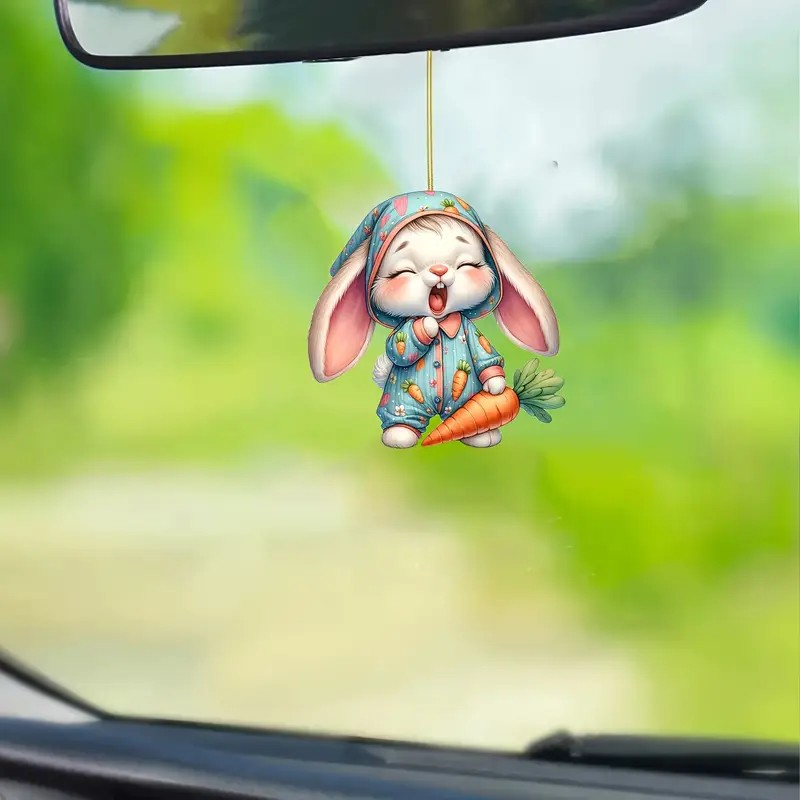 Cute pequeño conejo acrílico automóvil colgante transfronterizo nuevo producto plano espejo interior decoración colgante llavero