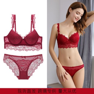 Mesh Breathable Adjustable Push-Up French Underwear Large Chest Small Sexy Upper Support Thin Lace Bra Set