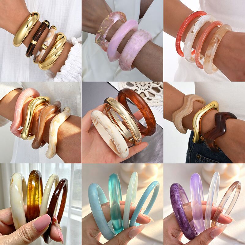 Cross-Border European and American Amazon New Fashion Bracelets, Stylish and Unique Minimalist Style Bracelets, Clear Marble Pattern Vintage Jewelry