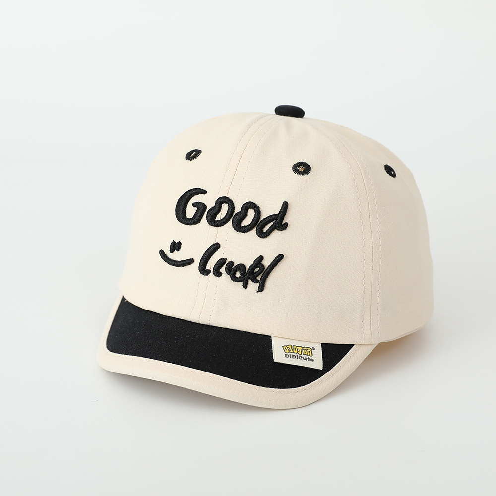 Sombrero de letras bebé buena suerte primavera y otoño corto bordes suaves para niños gorra gorra