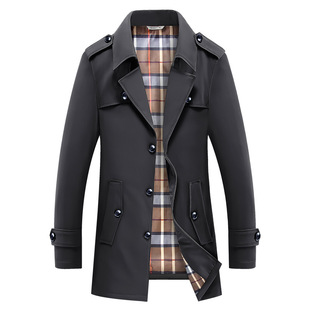 Men's Mid-length Coat Eaulets Military Style Long-sleeved Spring and Autumn Coat Trendy Large Size Jacket Casual Top Non-ironing Lapel