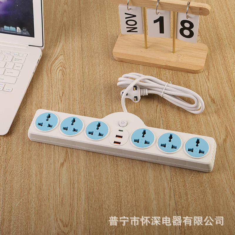 2USB + 1Type-C estándar británico estándar europeo estándar americano 6 18 agujeros cara azul paquete de bolsa larga