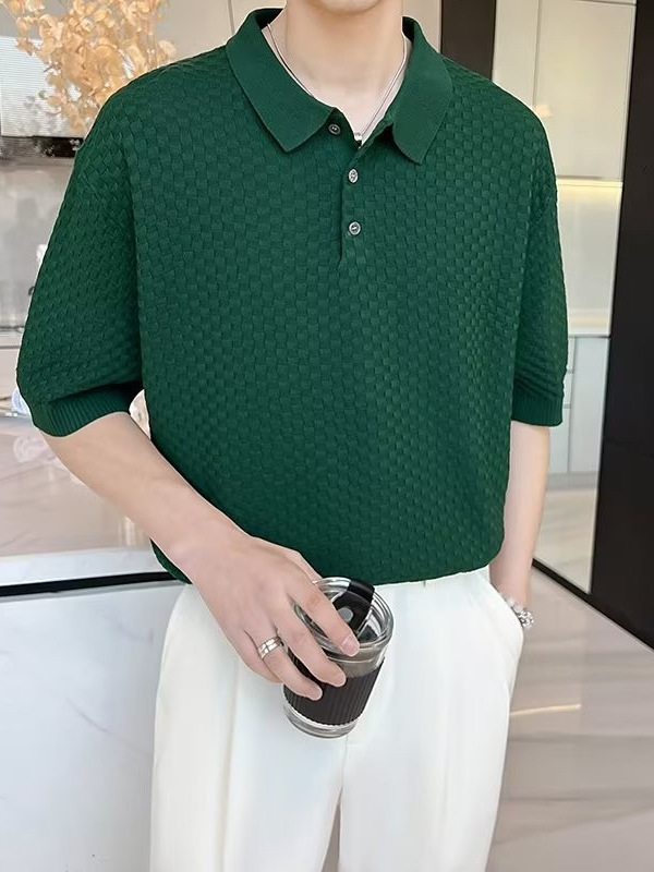 Verano 2024 nueva moda polo de manga corta camiseta nueva tendencia de punto a cuadros