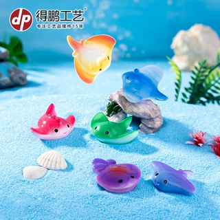 微景观彩色魔鬼鱼树脂小摆件鱼缸水族海洋动物造景装饰工艺品配件