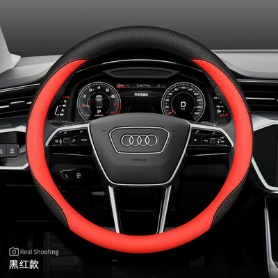 special leather handle cover, Steering wheel cover - round-type-black-and-red-other