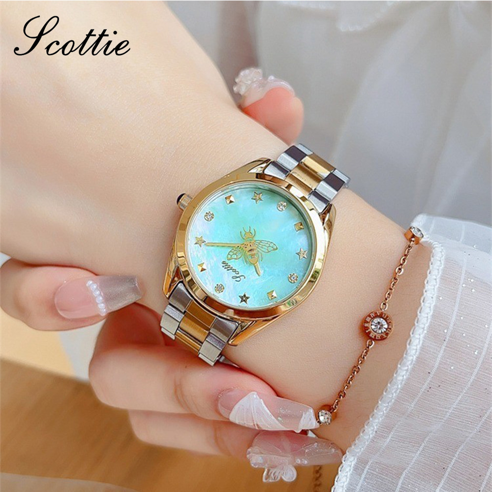 Orologio da donna Scottie New Fashion con cinturino in acciaio girevole Little Bee, quadrante in madreperla e lancetta dei secondi, 9595D_voghion.com