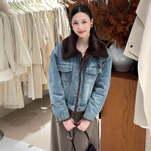 秀熙熙2025冬季新款复古毛领加绒长袖牛仔外套百搭休闲服女86108