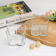 高颜值玻璃烛台杯欧式浮雕复古竖纹香薰蜡烛玻璃烛台杯家用装饰