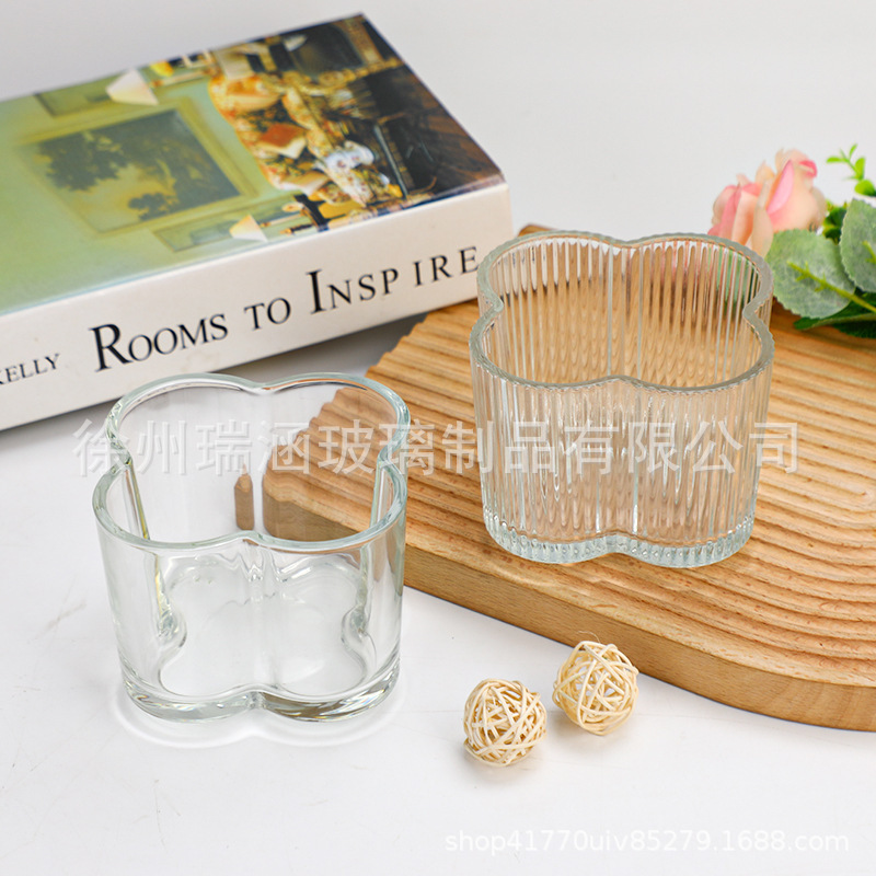 高颜值玻璃烛台杯欧式浮雕复古竖纹香薰蜡烛玻璃烛台杯家用装饰