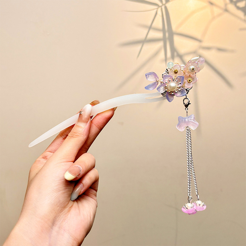 天然黑檀木发簪女清冷感发饰玉兰花步摇簪子古风旗袍头饰日常盘发|undefined