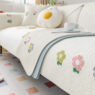 White sofa cushion four seasons universal non-slip cotton fabric Korean cream style seat cushion living room sofa cover cover towel