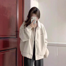 2025年秋冬季加绒棒球服外套女慵懒风小个子学生字母刺绣宽松夹克