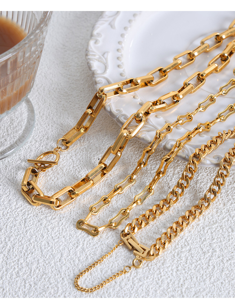 11g Weight 0.03µm-0.05µm Gold Plating Thickness PVD Coated Gold Plating Process 18K Real Gold Plated, Real Gold Plated Plating Material Bracelets, Necklace Classification Necklace + Jewelry Quantity Daily, Street Occasion 304 Stainless Steel Material Solid Color Pattern Unisex Gender Hip-Hop, Simple Style Style Waterproof Non Tarnish, Plating Craft PVD Coated Real Gold Plated 18K Gold Solid Color Titanium Steel Hip-Hop Simple Style Waterproof Non Tarnish Bracelets Necklace 9