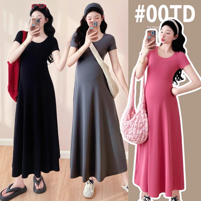 Maternity Wear 2025 Spring and Summer Dress Simple Casual Short-Sleeved T-Shirt Long Skirt Slim Dress