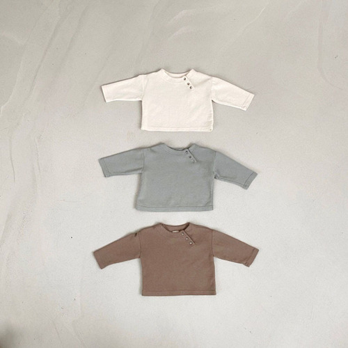 Korean version of ins spring and autumn newborn baby simple cotton casual long-sleeved T-shirt infant and toddler baby spring open button bottoming shirt