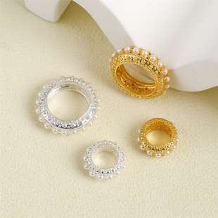 Copper-plated matte gold running ring inlaid with pearl ring garland large hole spacer beads handmade diy bracelet beaded accessories advanced