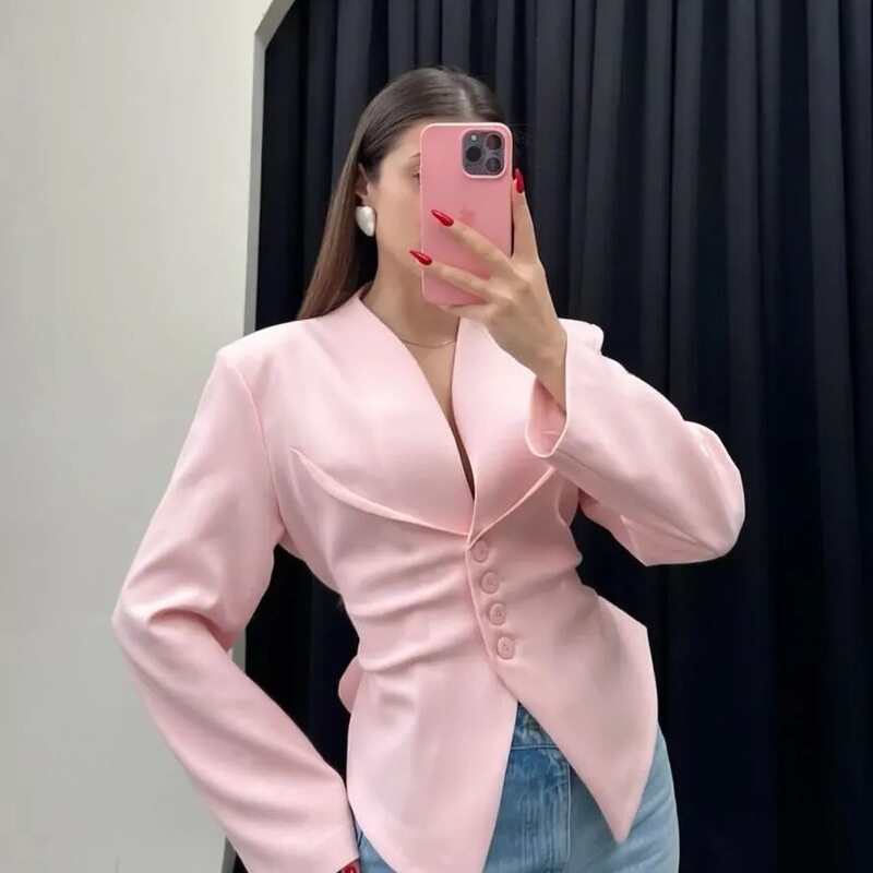 Amazon's Popular European and American Style Waist-Cinching Slimming V-Neck Blazer for Women with Asymmetrical Design and Elegant Commuter Look Amazon's Popular European and American Style Waist-Cinching Slimming V-Neck Blazer for Women with Asymmetrical Design and Elegant Commuter Look