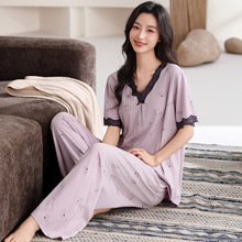 2026春夏季女士睡衣短袖长裤莫代尔冰丝凉感女款家居服休闲可外穿