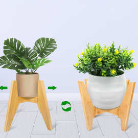 实木植物架室内简约十字花盘架竹木可伸缩折叠花盆托木支架