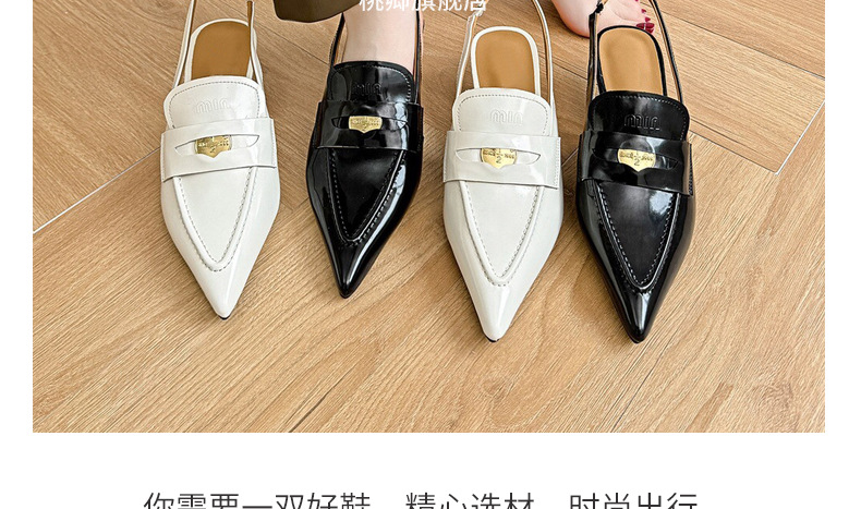 Giày sandal hở lưng nữ mũi nhọn gót thấp da mềm — Màu đen chi tiết 21
