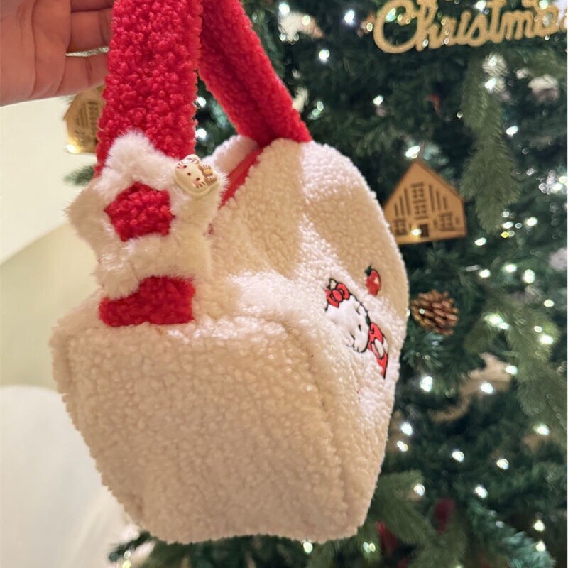 Kt Cat Autumn and Winter New Lamb Wool Large Capacity Cosmetic Bag Satchel Cosmetics Bag Toiletry Bag Super Cute Handbag for Women