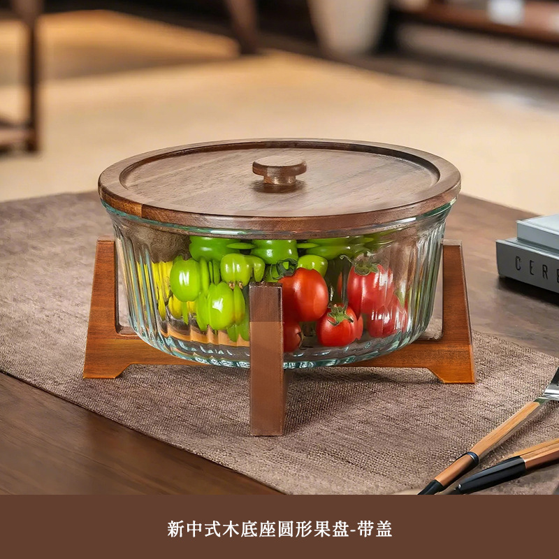 Ensaladera de frutas de vidrio de alto valor de estilo chino grande con tapa 2025 nuevo tazón de sopa para el hogar vajilla resistente a altas temperaturas