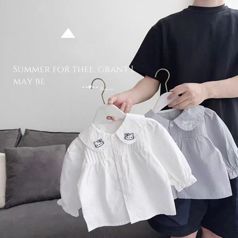 女童2025秋季新款衬衫儿童绣花娃娃衫宝宝白色衬衣女孩长袖潮|undefined
