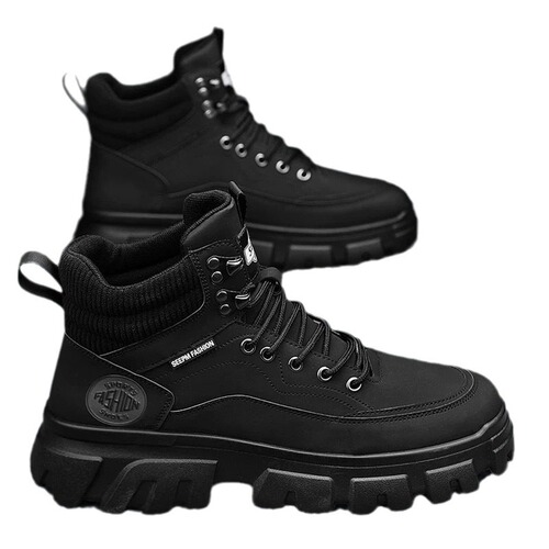 High-top men's winter leather waterproof thick-soled indoor height-increasing British-style large yellow Martin boots for men, hiking short boots