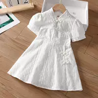 Платье Cheongsam для девочек, лето 2021, новый детский костюм Тан с короткими рукавами в стиле ретро, платье ханьфу, платье принцессы, детская одежда.