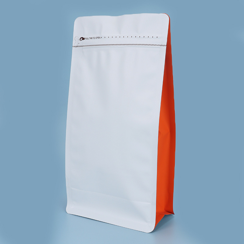 Spot bolsa de envasado de alimentos sellada de ocho lados válvula de gas de nuez cremallera lateral bolsa autovertical cremallera fácil de rasgar bolsa sellada de granos de café