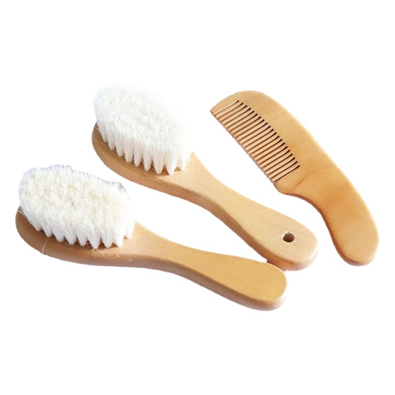 Set de limpieza para bebés con peine, cepillo de champú, masajeador de madera de loto, peine plano de madera de pera, masajeador, lindo set de limpieza para bebés