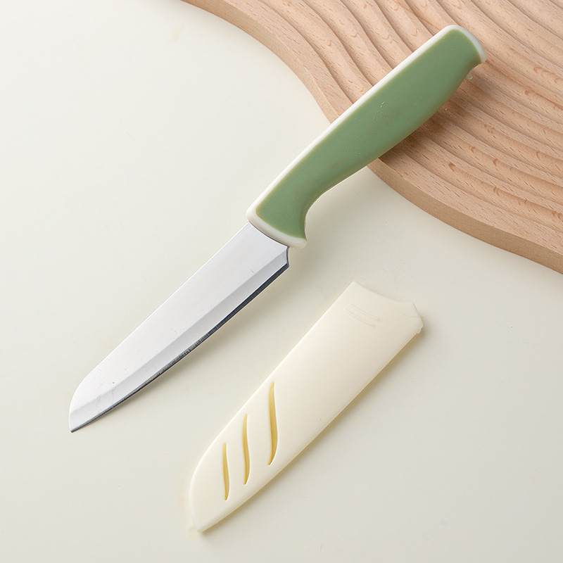 Cuchillo de corte de acero inoxidable cuchillo portátil cortar piel de manzana cuchillo de fruta cocina doméstica dormitorio estudiantes con cubierta de cuchillo al por mayor