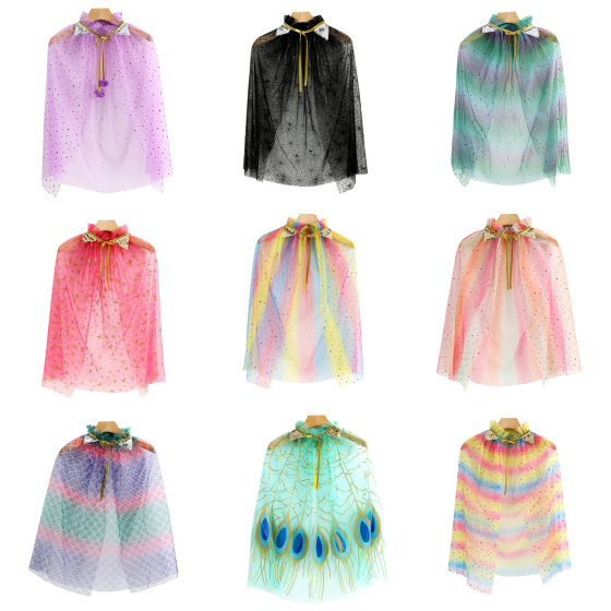 New Feather Mesh Cloak Children's Lace-up Performance Thin Princess Cloak Small and Medium-sized Children's Baby Cloak Cloak