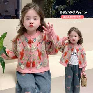 女童毛衣开衫外套2025春秋装新款儿童装韩版洋气女宝宝针织衫上衣